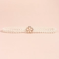 Elegant three-row pearl elastic waist belt with a pink flower rhinestone metal buckle - Pink Peach Blossom (19377)