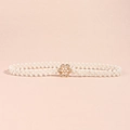 Elegant multi-layer pearl waist chain with a golden rhinestone flower buckle for dresses - Pearl Plum Blossom (19378)