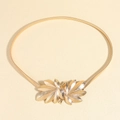 Elastic gold leaf belt for women with detailed metallic maple leaf buckle design - Double Maple Leaf Gold (19397)