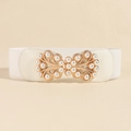 Elegante cintura larga elastica bianca con fibbia in perle dorate per abiti e blazer - Bianco