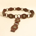 Cintura punk in pelle marrone vintage con dischi e anelli in metallo bronzato - Marrone Bronzo Antico