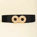 Cinturón elástico negro para mujer con hebilla dorada de círculos entrelazados - Textura Espiral Entrelazada (19713) / Negro