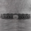 Cinturón vintage de cuero negro con remaches de girasol plateados y hebilla metal - 105cm / Negro