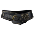 Ceinture large vintage Y2K en cuir noir avec clous dorés et boucle ronde en métal - Bronze Noir