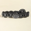 Black vintage wasteland style wide waist belt with engraved silver metal buckles - Silver Black / 106cm