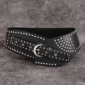 Ceinture punk noire avec des rivets métalliques argentés et une boucle classique - Noir Argent Brillant