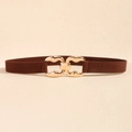 Cintura elastica marrone scuro da donna con elegante fibbia geometrica dorata a incastro - caffè