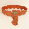 Ceinture en cuir orange à cœurs avec œillets métalliques et clous étoiles punk - 120cm / Daim Camel