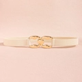 Elastic beige woven skinny belt for women with elegant golden metal interlocking buckle - Off White
