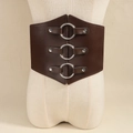 Cintura a corsetto larga marrone scuro per donna con tre anelli argentati e rivetti - caffè