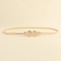 Elegant gold elastic metal chain belt featuring circular textured leaf motifs - Textured Circular Design (19349) - Gold