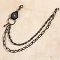 Punk style gunmetal double-layer pant chain with leather flower charm and metal hooks - Double Layer Sun Pattern Leather Style (HYK19143) / Gunmetal