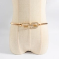 Elegant gold elastic spring waist belt with interlocking rhinestone geometric buckle - Geometric Rectangle Style (19421) / Gold