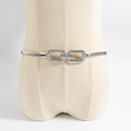 Silver elastic metal spring waist belt with double rectangular rhinestone buckle - Geometric Rectangle Style (19421) / Silver
