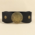 Women's wide elastic belt in black with vintage gold floral buckle decoration - Antique Gold (19704)