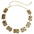 Cintura a catena in metallo dorato vintage con piastre rettangolari barocche e chiusura - Oro