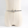 Elegant silver thin spring belt featuring a sparkling rhinestone bow buckle for dresses - Bow Style (19422) / Silver