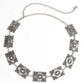 Cintura a catena argento vintage con placche in metallo intagliate e maglia regolabile - Argento
