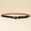 Cintura sottile in pelle nera minimalista con fibbia ovale irregolare in metallo dorato - L / Stile Fibbia Ovale Irregolare (798) / Nero