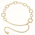 Golden geometric metal waist chain with alternating textured square links and adjustable clasp - Gold