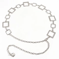Silver square link metal waist chain belt with textured square loops and lobster clasp - Silver