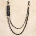 Double-layer gunmetal punk pants chain with lobster clasps and riveted leather accent - Double Layer Rivet Style (19142) / Gunmetal