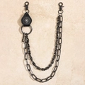 Gunmetal double layer punk pants chain with engraved black leather mandala patch - Double Layer Sunburst Style (19143) / Gunmetal