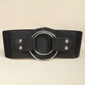 Cintura elastica larga da donna nera con doppia fibbia ad anello in metallo argentato - Nero