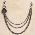 Three-layer gunmetal hip-hop trousers chain with leather teardrop accent and swivel clasps - Triple Layer Sunburst Style (19145) / Gunmetal