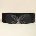 Damen Taillengürtel in Schwarz mit Vintage-Silberblumen-Schnalle für Kleider-Styling - Schmetterling Hohl Schnalle Schwarz (804)