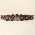 Western style dark brown leather belt with vintage silver baroque carved buckle - 19660 Reddish Brown Large