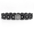 Western black leather waist belt with vintage baroque silver hammered metal accents - 19695 Black Large
