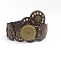 Vintage bohemian wide leather belt with embossed bronze buckle and rivet details - Antique Copper Coffee