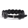 Cinturón retro de cuero negro con corazones y remaches punk plateados y hebilla - Negro