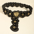 Western style black leather heart belt with vintage gold sun rivets and baroque buckle - 720 Bronze Black 105cm