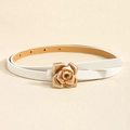 Elegante cintura sottile bianca da donna con fibbia metallica dorata a forma di rosa - Bianco