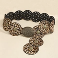 Breiter Boho Gürtel mit Leopardenmuster-Scheiben und großer floraler Bronzeschnalle - 100cm / Bronze Leopardenmuster Rundes Dekor