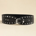 Brede zwarte punk riem met studs en zilveren gesp met elastisch korsetontwerp dames - 73cm / Zwart