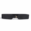 Cintura elastica nera da donna con fibbia dorata quadrata e inserti in ecopelle - Nero