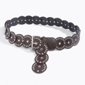 Ceinture western marron pour femme avec patchs ronds en cuir et rivets argentés - Café Argent / 102cm
