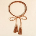 Cintura bohémien marrone con motivi floreali tagliati al laser e lunghe nappe decorative - Pizzo Corda di Velluto Nappina (Y503 Cammello)