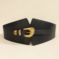 Cintura elastica nera larga con fibbia floreale dorata vintage per abiti e cappotti - Nero