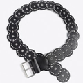 Ceinture noire en cuir style rétro avec rivets argentés et boucle métallique - Argent Noir / 102cm
