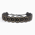 Vintage boho-taille riem met zwarte lederen cirkels en bronzen metalen klinknagels - Brons Zwart