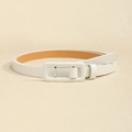 Cinturón fino de cuero blanco para mujer con elegante hebilla rectangular a juego - Blanco
