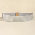 Detailansicht eines silbernen elastischen Mehrschicht-Gürtels mit Druckknopfverschluss - 67cm / Silber