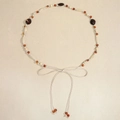 Bohemian braided waist chain with amber beads and cream spindle accents for summer dresses - Off-white Coffee Beads