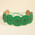 Ceinture bohème vert émeraude avec clous tournesol vintage et perles turquoise - Bronze Vert Clair