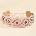 Ceinture bohème rose avec disques en similicuir et clous turquoise de forme circulaire - Bronze Rose Clair