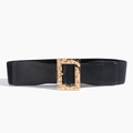 Détail de la ceinture élastique noire avec large boucle rectangulaire dorée effet martelé - Boucle Carrée Martelée (HYP19858) / 858 Noir